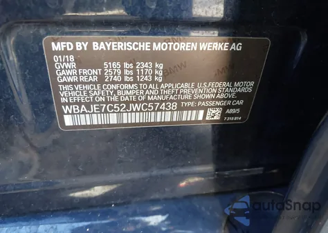 2018 BMW 540I xDrive z USA, uszkodzony, nr VIN WBAJE7C52JWC57438